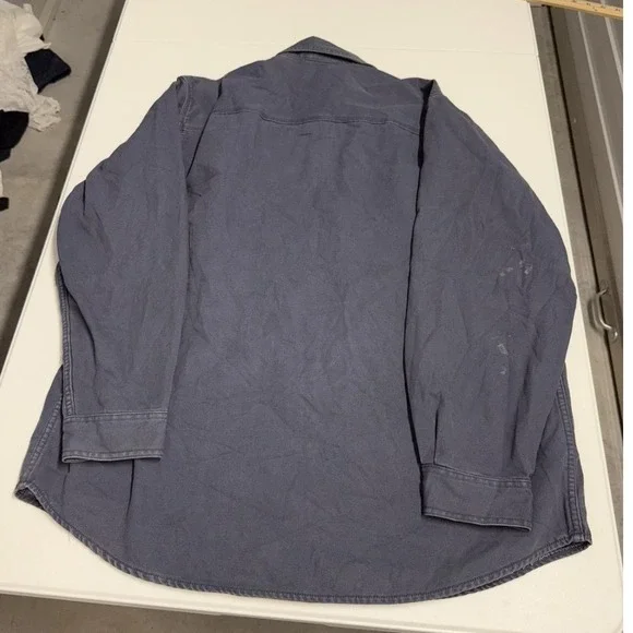 LL Bean Mens Large Flannel Lined Canvas Shirt Jacket Blue Snap Front - Picture 7 of 8